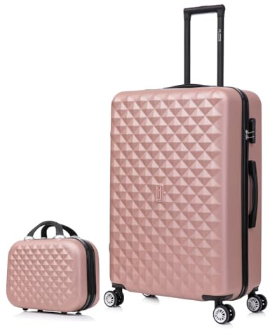CELIMS - Valise Grande Taille avec Vanity | Grande Valise de Voyage + Trousse de Toilette | Taille Soute 23kg | Bagage 75cm | Rose Gold