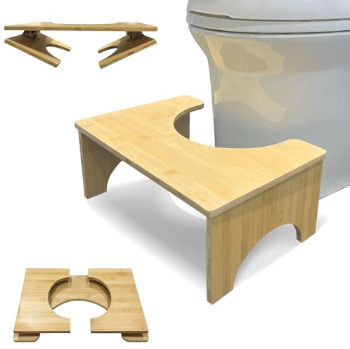 Natual Bamboo Toilet Stool - Plus Size, Squatting Potty Stool for Adult and Kids Aid, Toilet Step Stools Durabled and Eco-Friendly Convenient Toilet Accessory (Foldable)
