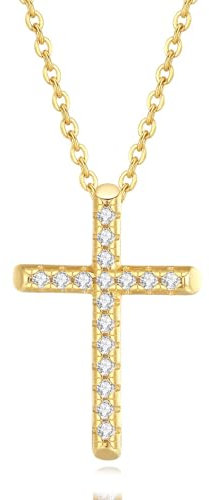 GAVU 18K Vergoldetes Sterling Silber 925 Damen Halskette mit Zirkonia Kreuz Mini Anhänger