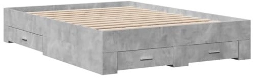 vidaXL Sängram med lådor betonggrå 120x200 cm konstruerat trä