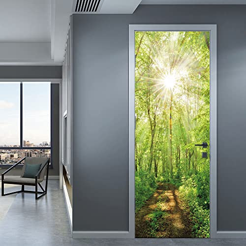 Türtapete Selbstklebend Gras Grüne Bäume Türfolie Selbstklebend PVC Türaufkleber Abnehmbar Türposter Abziehen und Aufkleben Türtapete Wasserdichte Tür Folie Selbstklebend 95x215cm