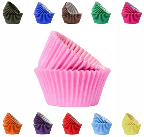 Vibrant, Colourful Baking Cupcake Cases, Greaseproof Paper Baking Cups 50mm Cup Cake Muffin Cases (50, Pink)