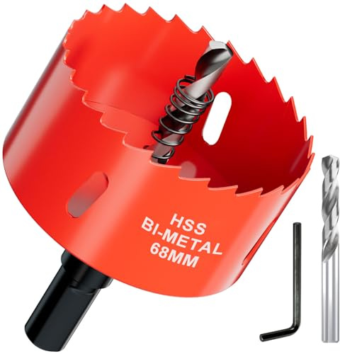 Scie cloche Bi-Métal 68 mm - Profondeur de coupe jusqu’à 30 mm - Idéale pour bois, plastique, cloisons sèches, placo, contreplaqué et métaux - Avec Adaptateur et Foret de centrage