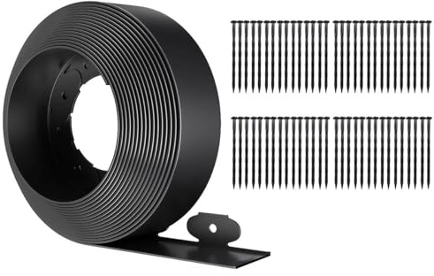 Bordure de jardin de 20 m, 10 cm de haut en plastique avec 60 pointes – Séparateurs flexibles pour paysage, parterres de fleurs, herbe, allée, noir