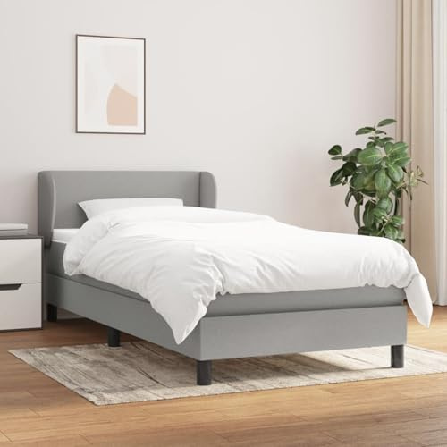 IKAYAA Boxspringbett 100x200 mit matratze Bett komplett 100x200 mit matratze und lattenrost Polsterbett Bettgestell mit Lattenrost und Kopfteil -Hellgrau-100 x 200 cm