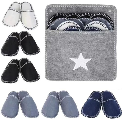 6 Paires Pantoufles En Feutre Unisexe, Chaussons Invités Feutre Kit, Avec Sac De Rangement, Pantoufles De Voyage Hôtel Antidérapantes Pour Maison Voyage Hôtel (Taille unique,6 Paires)