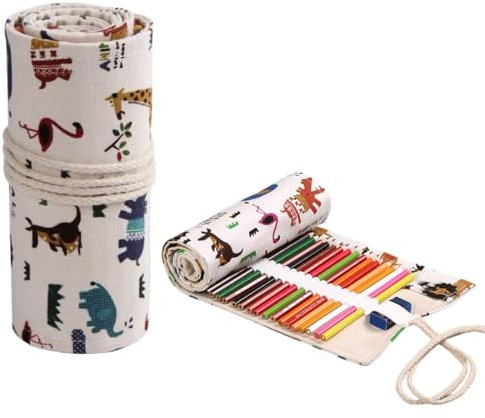 Leinwand Pencil Wrap, 1 Stück 24 Slots Bleistift Wrap, Leinwand Stifterolle Tragbar Tasche, Federmäppchen Schlamperrolle Stiftehalter, für Künstler Reisen Schule, mehrfarbig