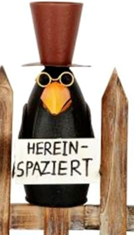 Posiwio lustiger Zaunhocker Rabe mit Hut Goldener Brille Schild WILLKOMMEN oder HEREINSPAZIERT Metall bemalt (Hereinspaziert)