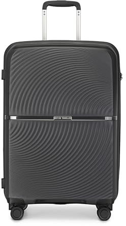 British Traveller Hartschale Koffer Trolley PP Handgepäck Reisekoffer Mittelgroß 72 Liter mit 4 Spinnerräder Rollkoffer TSA-Schloß Teleskopgriff Suitcase(Schwarz)