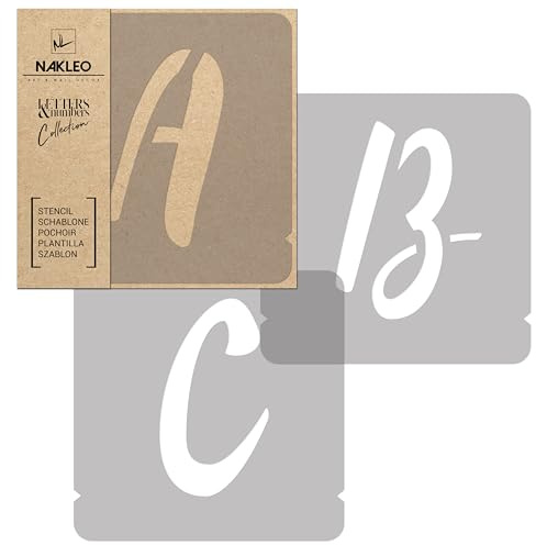 NAKLEO Alphabet Malschablonen Set 42 Stück, 5 cm Buchstaben & Zahlen Handwriting Capital Schriftart, Wiederverwendbare Kunststoff Stencil, DIY Handwerk Holz Möbel Wand Dekoration
