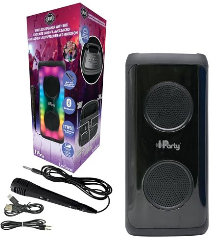 Lexibook, iParty®, Enceinte Bluetooth® Portable avec Micro, Puissant Volume sonore, Effets Lumineux Multicolores, Batterie Rechargeable, K8330