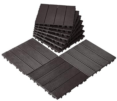 VEVOR Interlocking Deck Tiles, 10 Pack,12x12 10 sq. ft Plastic Waterproof Outdoor Flooring All Weather Use, Patio Floor Decking Covering Tiles for Porch Poolside Balcony Backyard, Dark Brown