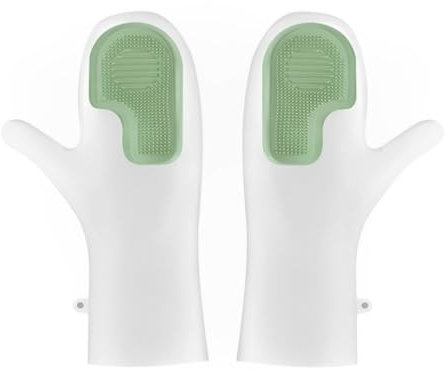 TEOZBLU Silikon Spülhandschuhe mit Wash Scrubber, Wiederverwendbare Haushalts-Reinigungshandschuhe für Küche, Bad, Auto, Haustierpflege