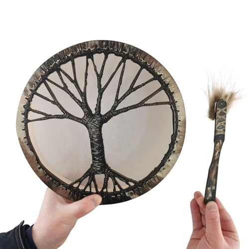 Tambour rond à main - Design rétro arbre - Petit tambour rond - Décoration vintage - Tambour artisanal pour chambre à coucher, porte d'entrée