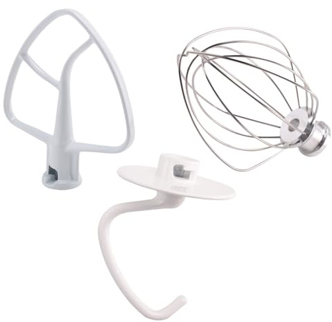 Pqahffowr Kit de mixage pour KSM150 comprenant un crochet pétrisseur, un fouet métallique et un batteur plat enduit, 3 pièces compatibles avec les mélangeurs sur pied