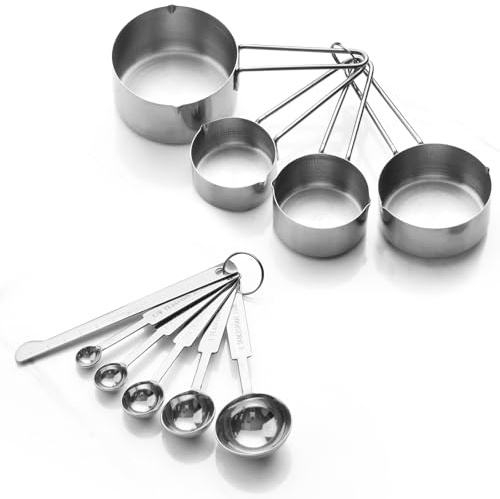 10-Piece Stainless Steel Measuring Cups and Spoons Set for Home Baking Essentials, Dishwasher Safe Kitchen Tools