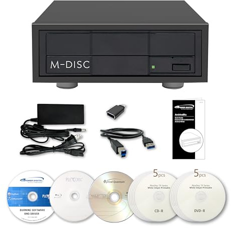 Vinpower Archival Grade 16X Blu-ray BDXL DVD CD External Burner Drive | USB 3.2 Gen 1 | Includes Burning Software, Plextools Pro, Sample Discs & M-Disc Support