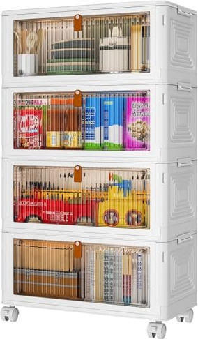 PurKeep Aufbewahrungsbox mit Deckel - 35L × 4 plastikbox mit deckel | Kisten Aufbewahrung mit Deckel, klappbox, Faltbare Aufbewahrungsbehälter für Haus und Büro, weiß, 4 Packungen