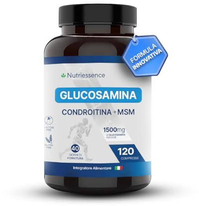 Glucosamina + Condroitina + MSM con Vitamina C, Acido Ialuronico, Collagene e Zinco|Dosaggio Extra Forte|120 Compresse Maxi Scorta|Supporto Articolazioni,Cartilagini e Ossa|Senza Glutine e Lattosio
