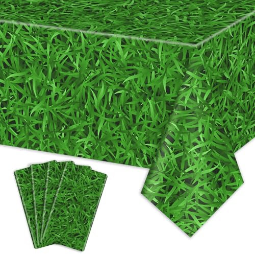 Lot de 4 nappes d'herbe verte, 130 x 220 cm, pour décoration de fête de golf, décoration de fête prénatale, motif forêt