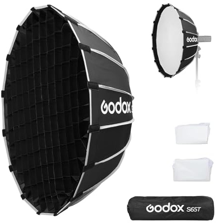 Godox S65T Regenschirm-Softbox mit Wabengitter, abnehmbare, faltbare Softbox mit Bowen-Halterung, Diffusoren für Fotografie, Speedlite, Studioblitz, Monolight