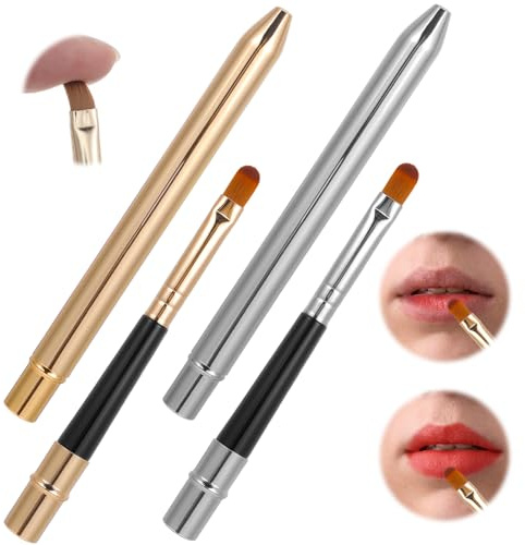 Nogeqi 2 Pcs Lip Brush for Lipstick, Lipstick Brush with Cap, Lip Mask Applicator, Makeup Brushes for Women's Lips(Gold Silver)
