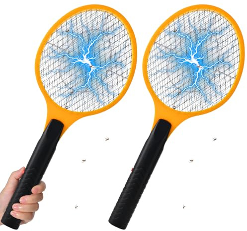 WHEELIO 2PCS Electric Fly Zapper 47.5x19.5CM - Electric Fly Swatter with Protective Triple Net Layer - Bug Zapper Killer Racket for Indoor and Outdoor - Pest Control Mosquito and Insect Catcher Racket
