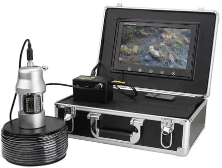 OUHFCASN 9 Inch 50m/100m Underwater Fishing Video Camera Fish Finder IP68 Waterproof 38 LEDs 360 Degree Rotating Camera for Sea, Lake, Boat, and Kayak Fishing(38 LEDs 100M Cable)