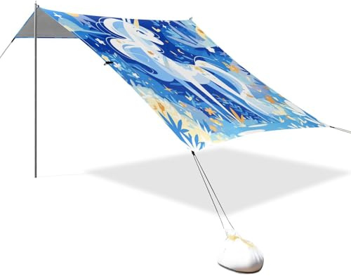 Chic Unicorns - Parasol plegable para playa, color azul oscuro, UPF50, ligero, para exteriores, con sacos de arena y pala de arena para patio, pastizal, parque