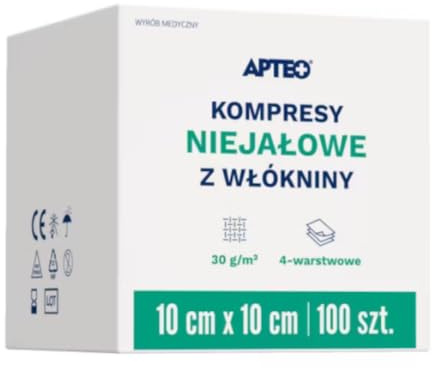 Vlieskompressen unsteril 10 x 10 cm – 100 Stück – Medizinprodukt zur Sterilisation – weiche, saugfähige Wundauflagen aus Vliesstoff – für empfindliche Haut, rezeptfrei. Enthält MiL4 Untersetzer