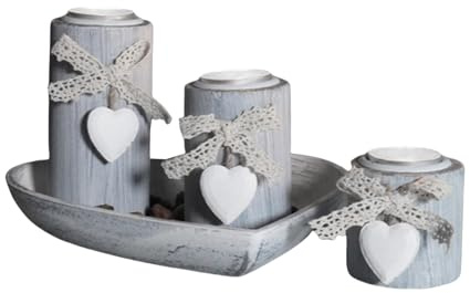 Portacandele votive in legno con vassoio romantici candelieri set con disegni a cuore centrotavola Decors legno antico portacandele candeliere