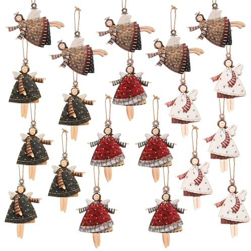 20 Stück Kleine Engel Anhänger für Weihnachtsbaum Holz Schutzengel Geschenk Weihnachtsengel Weihnachts Dekoration Weihnachtsanhänger Christbaumschmuck Anhängerdekorationen Glücksbringer