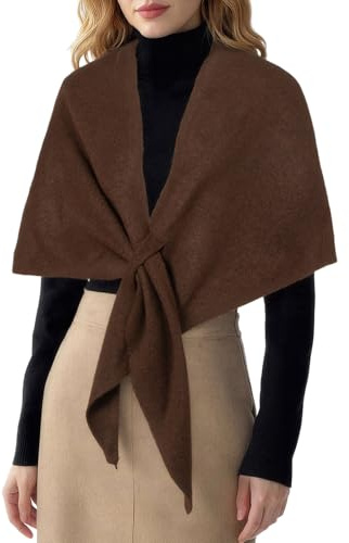 RIIQIICHY Women Brown Pashmina Shawl Wraps Ladies Triangle Sweater Scarf Cardigan Knitted Poncho Cape for Autumn Winter