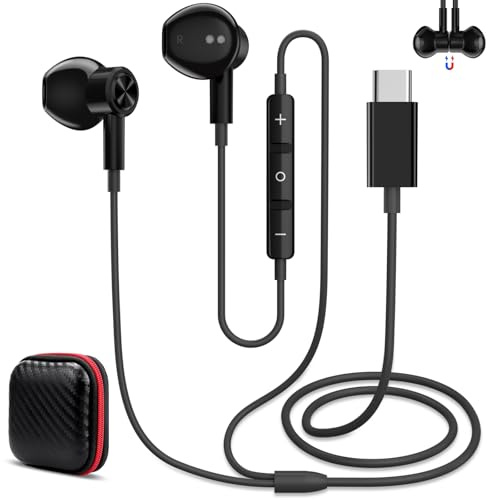 Auriculares In Ear con Cable y Microfono para OnePlus 15 Nord CE5 Open Pad | Tipo c Auriculares con Control Volumen para oppo Find X9 Pro Reno14/Xi-aomi 17 15T 15 Ultra 14T Pro/iP-hone 17 Air - Negro