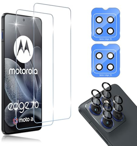 HidWee 2+2 Stück Schutzfolie für Motorola Moto Edge 70 5G für Panzerglas mit Kamera Schutzfolie, 9H Härte Schutzglas HD Klar Displayschutz Glas Folie, Oleophob Anti-Kratzer Displayschutzglas