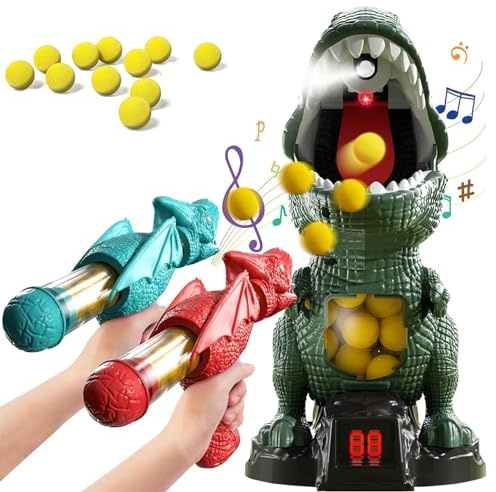 PEAMOO Movable Dinosaur Shooting Toys for Kids, Electronic Target Game Toy with Spraying, Score Record, Sound, LED Lights, Birthday Christmas Girls for Boys Girls (2PCS)