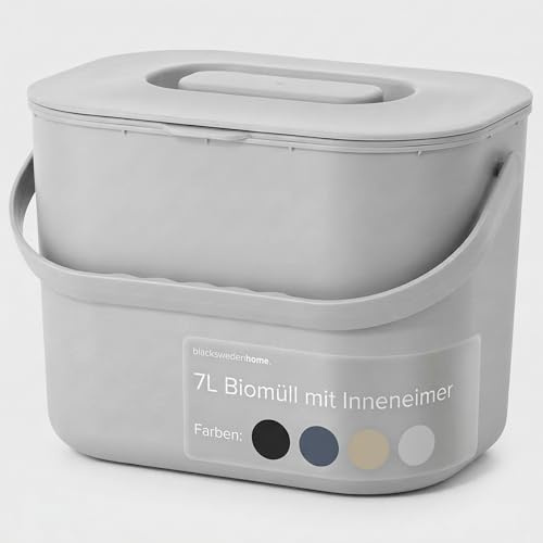 Black Sweden Home Cubo de Cocina Bio - 7L - Compostador de Diseño con- Cubo Bio Hermético contra Olores - Cubo de Compost de Cocina con Tapa - Contenedor de Residuos Orgánicos para Cocina - Gris Claro