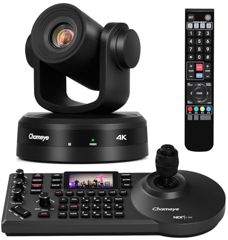 Chameye 4K PTZ Kamera mit KI-Auto-Tracking 10x Optischer Zoom, Konferenzkamera 4K mit HDMI, LAN(PoE), USB 3.0, TF-Kartenaufzeichnung, C410+ E300 NDI PTZ Controller