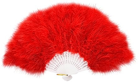 Marabu-Feder-Handfächer, 45 cm, für Kostüme, Hochzeit, Party, Geschenk, Outdoor, Vintage, Tanz, Fotoshooting, Rot