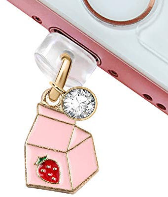 CP195 USB Charging Port Anti Dust Plug Cute Little Strawberry Milk Pendant Phone Charm for iPhone 11/ XS MAX/XR/X/8 Plus/7/6S/8/SE iPad iPod