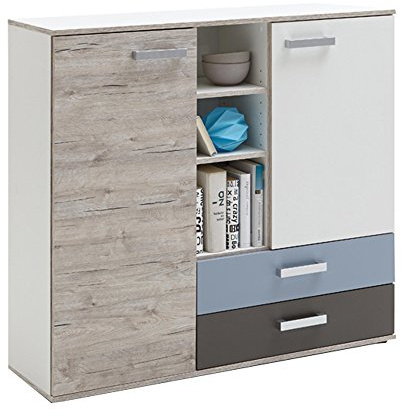 FMD furniture Highboard, Spanplatte, Sandeiche/farbig, ca. 117 x 104 x 33 cm, 814-004E
