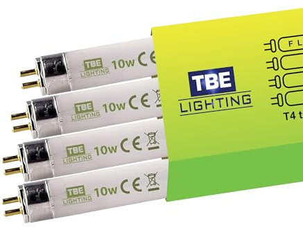 TBE LIGHTING T4 10w Fluorescent Tube Lamps 352mm - 4 Pack of CFL Bulbs - G5 2-Pin Base Fittings - T4 High Efficiency Lamps, Soft White 3500K