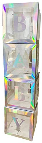 Syfinee 4-teiliges Babyparty-Dekorationsset, transparent, quadratisch, für Babyparty, für Mädchen, Jungen, für Themenpartys, Dekoration, Geburtstag, Babyparty