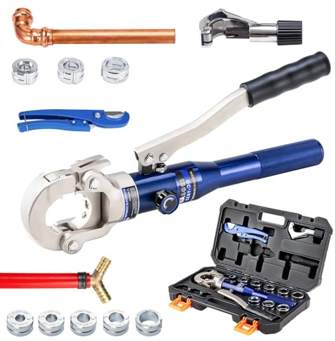 IBOSAD Hydraulic Copper Pipe Tube Fittings Crimping Tool with 1/2,3/4 and 1 Dies for Press Copper Pipe Fitting and 3/8,1/2,5/8,3/4,1 Dies for ASTM F1807 Pex Pipe Copper Ring
