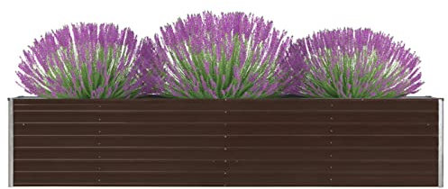 Atlojoys Garten-Hochbeet, Pflanzkübel, Hochbeete, Hichbeet, Pflanztrog, Kräuterbeet, Tomatendach Für Garten, Hochteich, Pflanzkübel, Verzinkter Stahl 320×40×45 cm Braun