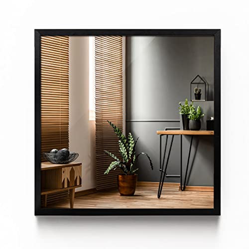 Tulup Spiegel Glas Wand 50x50 cm Schwarze Rahmen Groß Mirror Badezimmer Wohnzimmer Schlafzimmer
