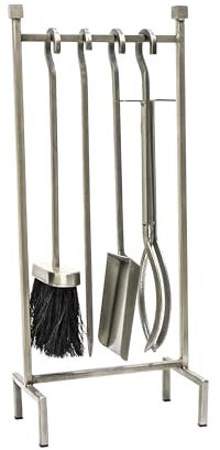 Ivyline Hanging Rack Fireside Companion Set in Pewter - Log Poker, Tongs, Brush & Shovel - Modern Fireplace Kit - H51 x W22 cm
