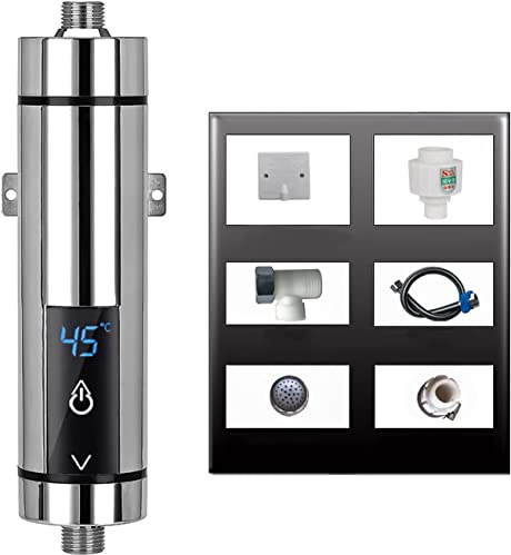 Tankless Electric Water Heater,WMLBK 220V 5500W Kitchen Mini Instant Electric Water Heater with Backlit LED Display Tankless Shower Hot Water for Basins Sinks Over/Under Sink Installation, Black