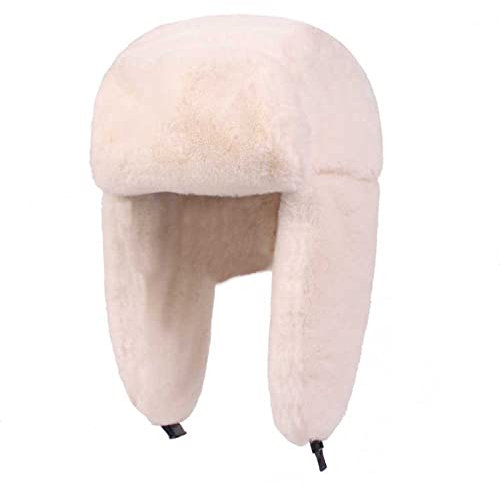 Ciamlir Russische Mütze Unisex Winter Warme Mütze Ohrenklappe Trapper Russische Mütze Verdicktes Futter Uschanka Skifahren Winddichte Mützen Bombermütze, Weiß, 57 cm