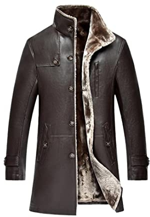 Haitpant Herren Ledermantel Winter Parka Fell Lang Plüsch Dicke Oversize Schaffell Jacken